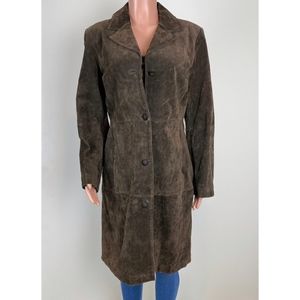 Massini Brown Genuine Suede Leather Long Coat Sz L